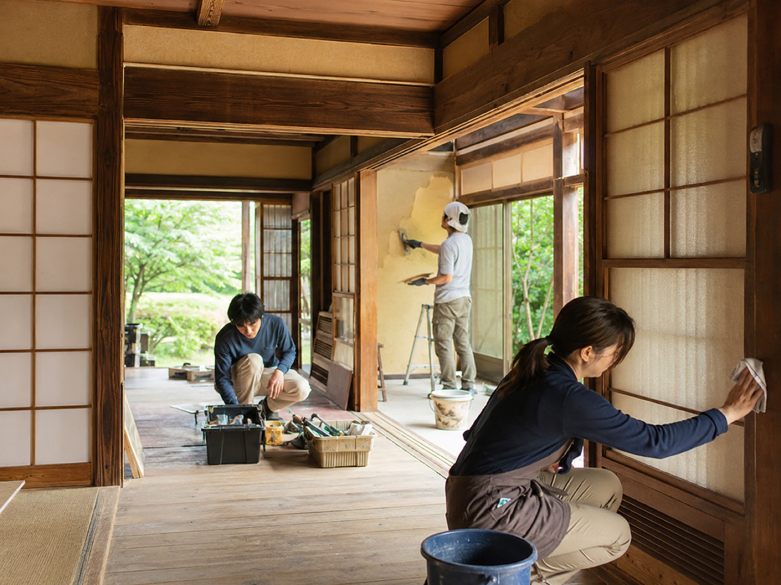 空き家でDIY作業に取り組む参加者
